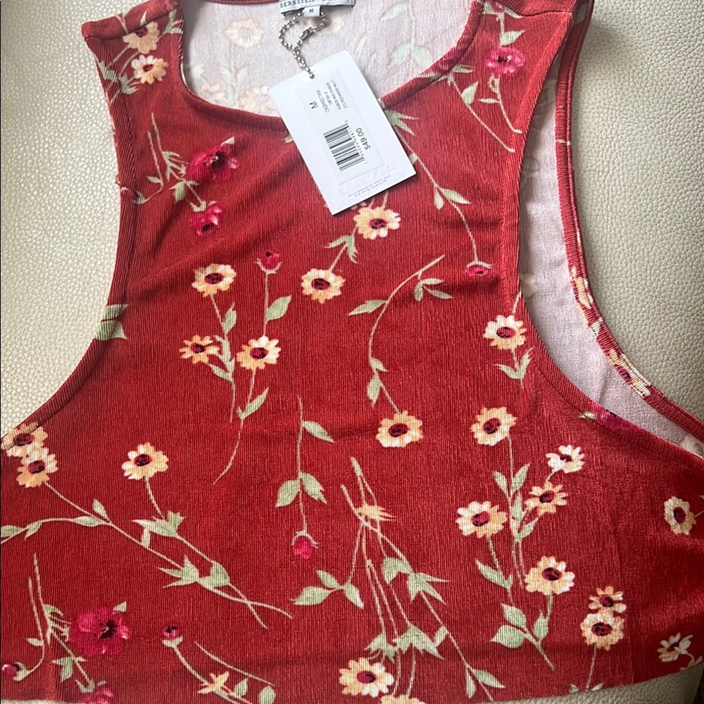 DANIELLE BERNSTEIN Red Cut Out Crop Tank Top